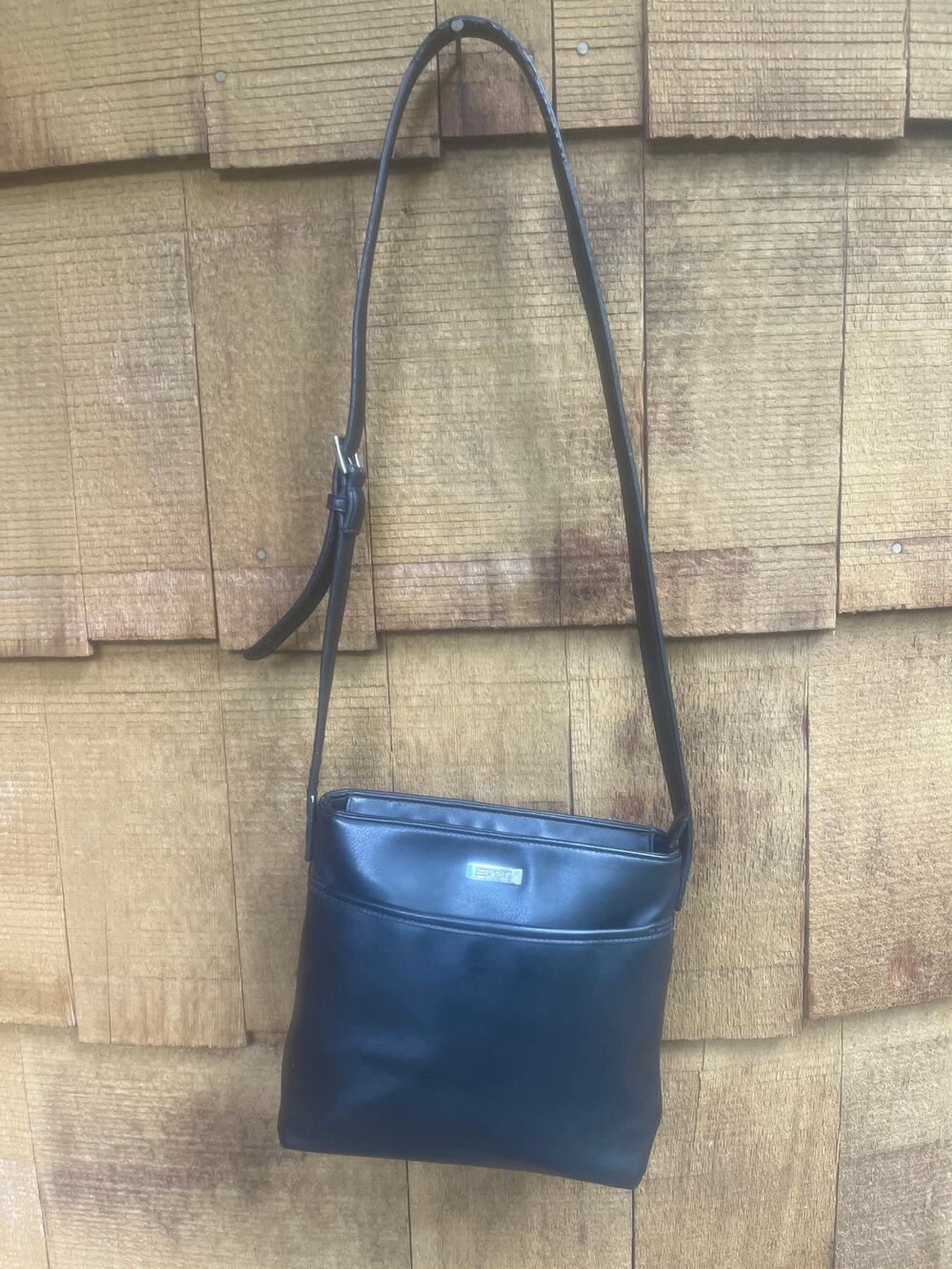 Esprit Black Leather Zipped Crossbody Purse